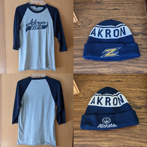 University of Akron 3/4 Length Raglan T-Shirt with Bonus Knit Hat - Picture 1 of 8